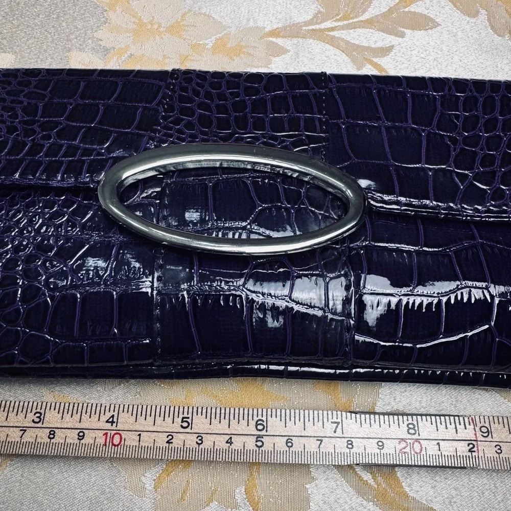 Bellini Purple Croc Embossed Clutch Silver Hardware Wrist Shoulder Strap NWT